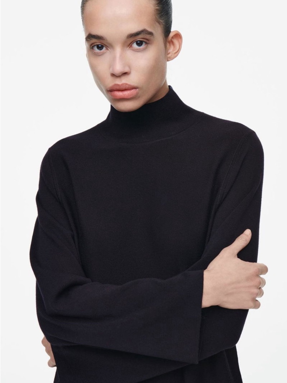 COS Navy Blue Turtleneck Long-Sleeve A-Line Dress Small - Picture 3 of 8